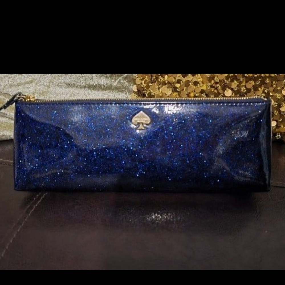 Kate Spade New York Blue Glitter Bug Zipper Pouch Bag
